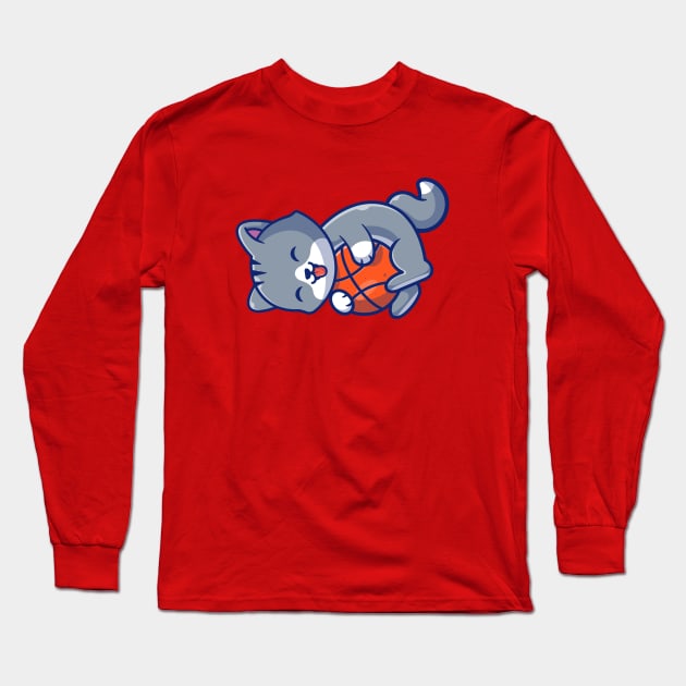 Cute Cat Playing Ball Cartoon (3) Long Sleeve T-Shirt by Catalyst Labs